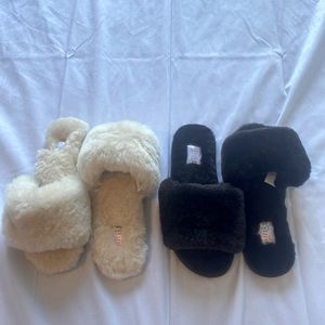 Two pairs of fuzzy slippers